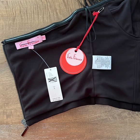 Eva Franco Strapless Tulle Corset Top Feathers Black NWT - Picture 11 of 16